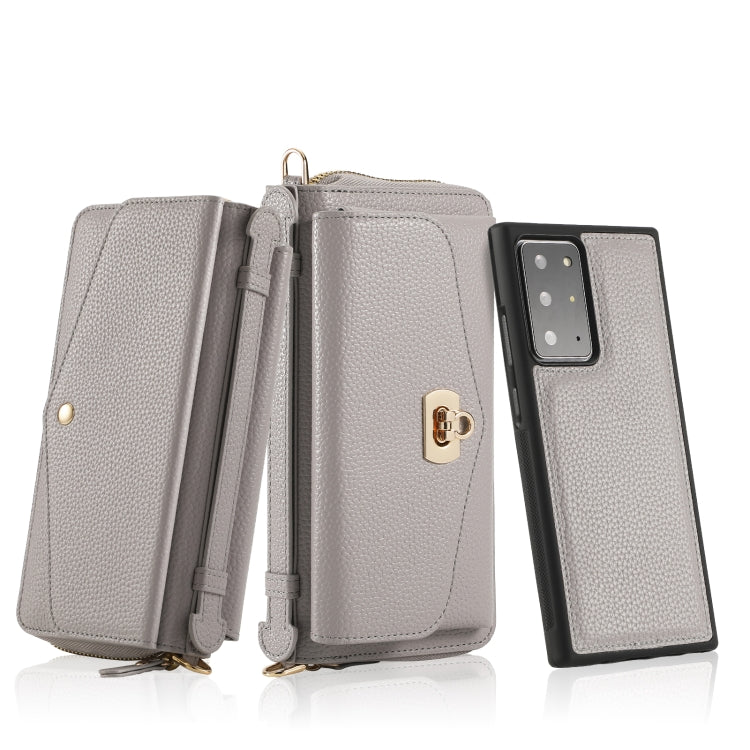 For Samsung Galaxy Note20 Ultra Crossbody Multi-functional Zipper Wallet Litchi Leather Phone Case(Grey) - Galaxy Phone Cases by buy2fix | Online Shopping UK | buy2fix