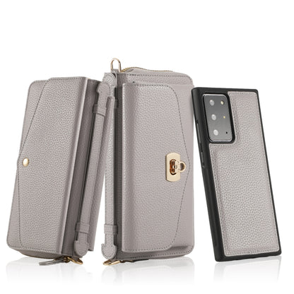 For Samsung Galaxy Note20 Ultra Crossbody Multi-functional Zipper Wallet Litchi Leather Phone Case(Grey) - Galaxy Phone Cases by buy2fix | Online Shopping UK | buy2fix