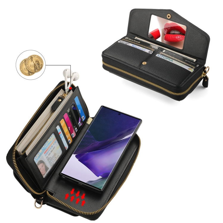 For Samsung Galaxy Note20 Crossbody Multi-functional Zipper Wallet Litchi Leather Phone Case(Black) - Galaxy Phone Cases by buy2fix | Online Shopping UK | buy2fix