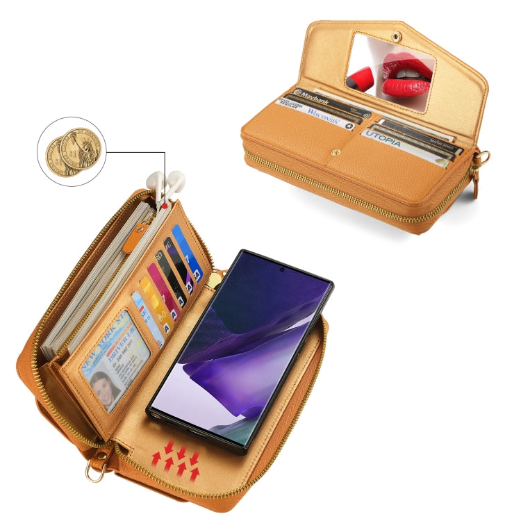 For Samsung Galaxy Note20 Crossbody Multi-functional Zipper Wallet Litchi Leather Phone Case(Orange) - Galaxy Phone Cases by buy2fix | Online Shopping UK | buy2fix