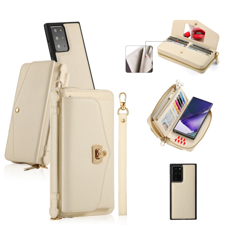 For Samsung Galaxy Note20 Crossbody Multi-functional Zipper Wallet Litchi Leather Phone Case(Beige) - Galaxy Phone Cases by buy2fix | Online Shopping UK | buy2fix