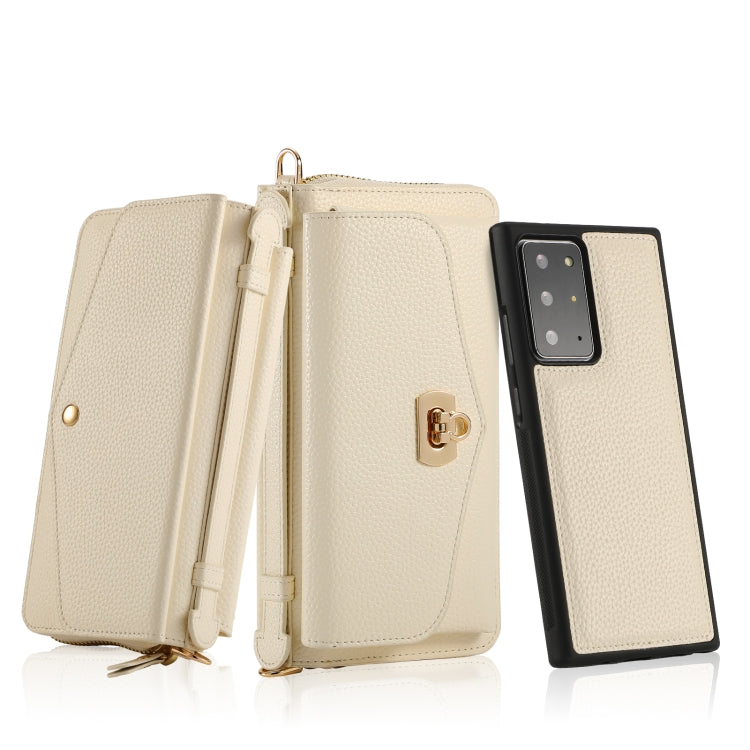 For Samsung Galaxy Note20 Crossbody Multi-functional Zipper Wallet Litchi Leather Phone Case(Beige) - Galaxy Phone Cases by buy2fix | Online Shopping UK | buy2fix