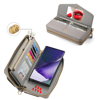 For Samsung Galaxy Note20 Crossbody Multi-functional Zipper Wallet Litchi Leather Phone Case(Grey) - Galaxy Phone Cases by buy2fix | Online Shopping UK | buy2fix