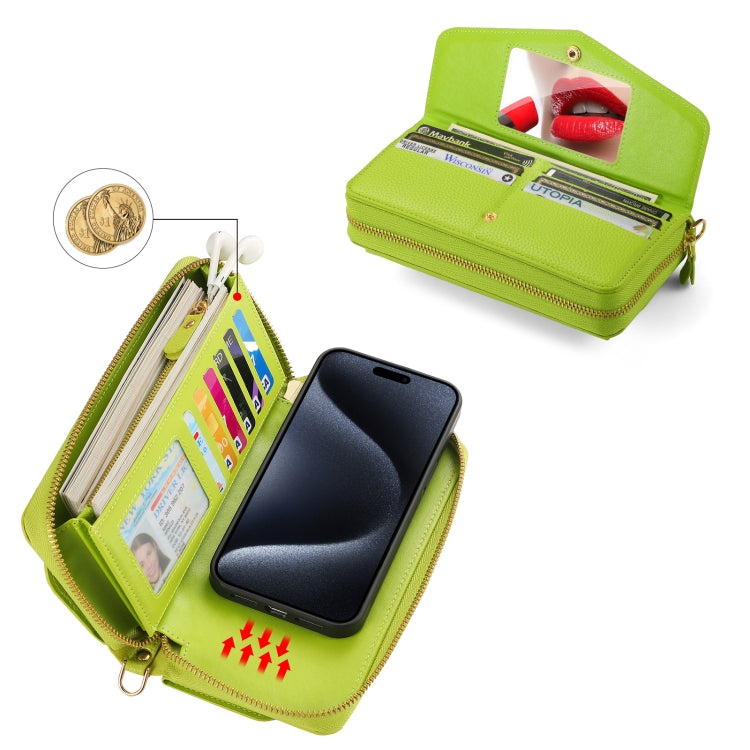 For iPhone 15 Pro MagSafe Crossbody Multi-functional Zipper Wallet Litchi Leather Phone Case(Green) - iPhone 15 Pro Cases by buy2fix | Online Shopping UK | buy2fix
