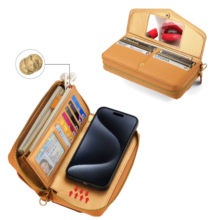 For iPhone 15 MagSafe Crossbody Multi-functional Zipper Wallet Litchi Leather Phone Case(Orange) - iPhone 15 Cases by buy2fix | Online Shopping UK | buy2fix