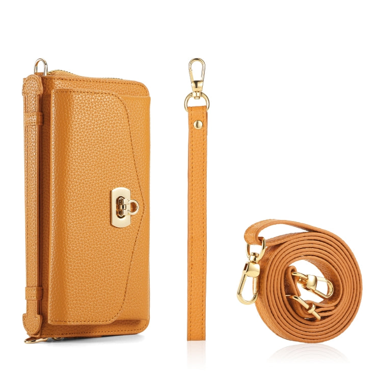 For iPhone 14 Pro MagSafe Crossbody Multi-functional Zipper Wallet Litchi Leather Phone Case(Orange) - iPhone 14 Pro Cases by buy2fix | Online Shopping UK | buy2fix