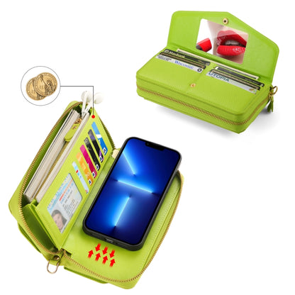 For iPhone 13 Pro MagSafe Crossbody Multi-functional Zipper Wallet Litchi Leather Phone Case(Green) - iPhone 13 Pro Cases by buy2fix | Online Shopping UK | buy2fix