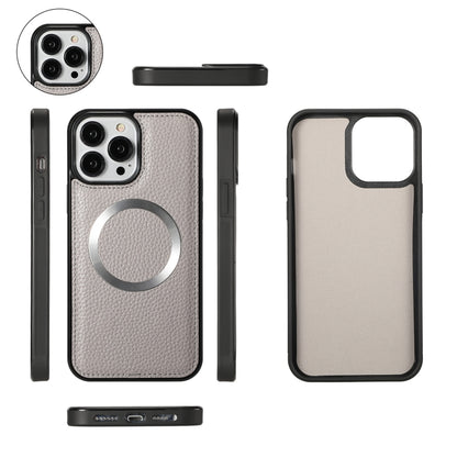 For iPhone 13 Pro MagSafe Crossbody Multi-functional Zipper Wallet Litchi Leather Phone Case(Grey) - iPhone 13 Pro Cases by buy2fix | Online Shopping UK | buy2fix