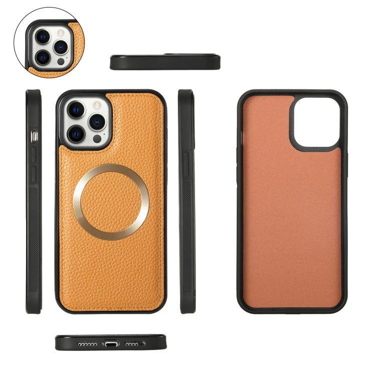 For iPhone 12 Pro MagSafe Crossbody Multi-functional Zipper Wallet Litchi Leather Phone Case(Orange) - iPhone 12 / 12 Pro Cases by buy2fix | Online Shopping UK | buy2fix
