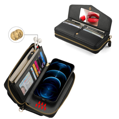 For iPhone 12 Pro MagSafe Crossbody Multi-functional Zipper Wallet Litchi Leather Phone Case(Black) - iPhone 12 / 12 Pro Cases by buy2fix | Online Shopping UK | buy2fix