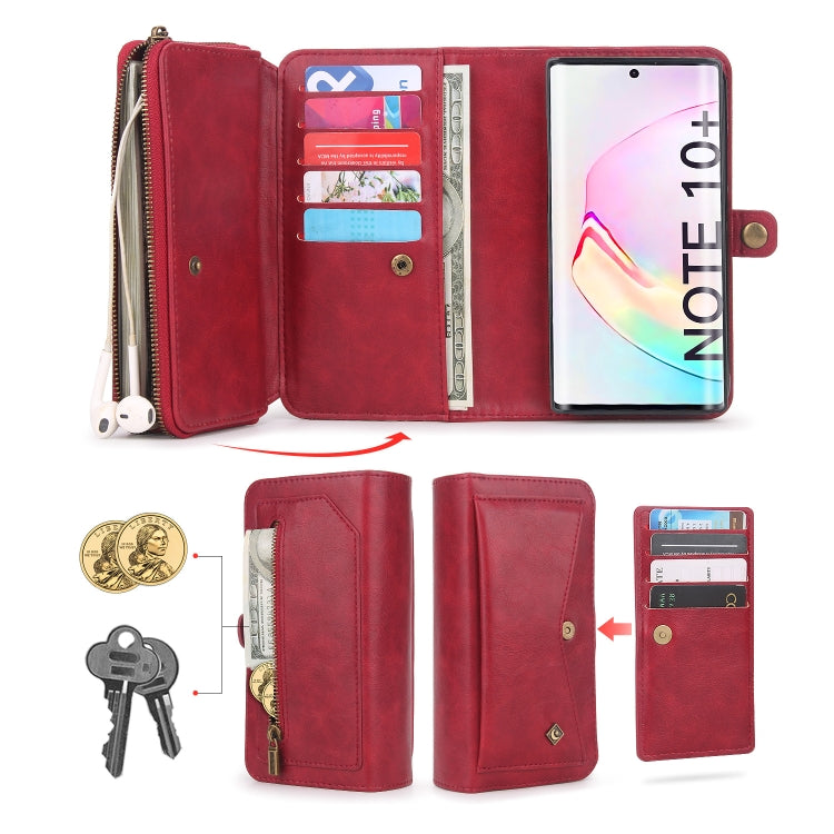 For Samsung Galaxy Note10+ Multi-functional Zipper Wallet Leather Phone Case(Red) - Galaxy Phone Cases by buy2fix | Online Shopping UK | buy2fix