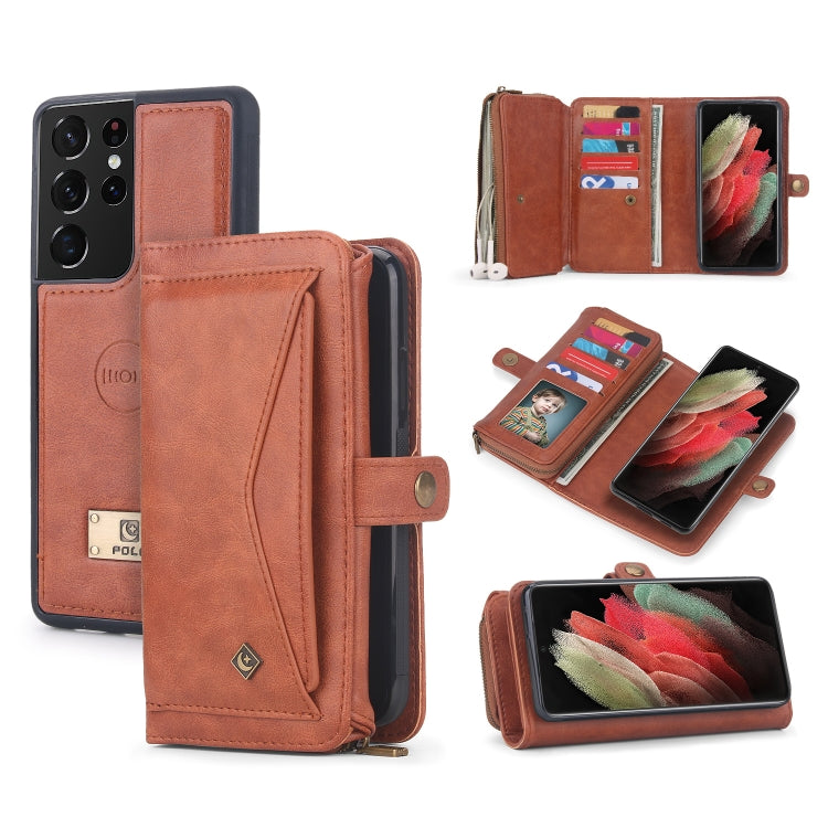 For Samsung Galaxy S21 Ultra 5G Multi-functional Zipper Wallet Leather Phone Case(Orange) - Galaxy S21 Ultra 5G Cases by buy2fix | Online Shopping UK | buy2fix