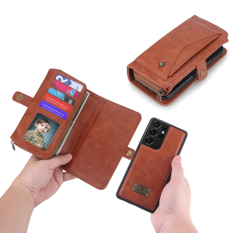 For Samsung Galaxy S21 Ultra 5G Multi-functional Zipper Wallet Leather Phone Case(Orange) - Galaxy S21 Ultra 5G Cases by buy2fix | Online Shopping UK | buy2fix