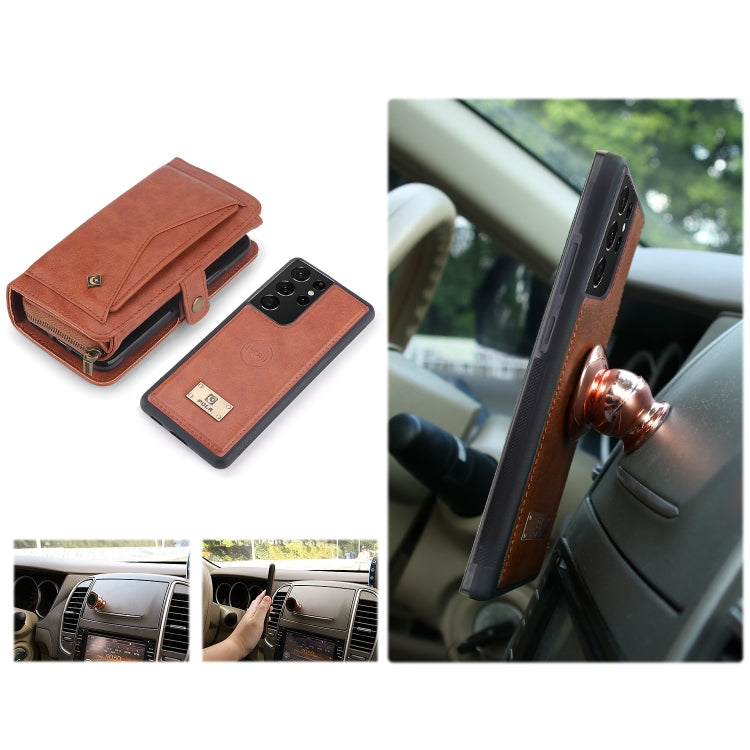 For Samsung Galaxy S21 Ultra 5G Multi-functional Zipper Wallet Leather Phone Case(Orange) - Galaxy S21 Ultra 5G Cases by buy2fix | Online Shopping UK | buy2fix