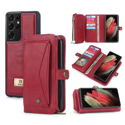 For Samsung Galaxy S21 Ultra 5G Multi-functional Zipper Wallet Leather Phone Case(Red) - Galaxy S21 Ultra 5G Cases by buy2fix | Online Shopping UK | buy2fix