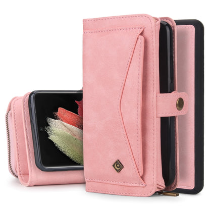 For Samsung Galaxy S21 Ultra 5G Multi-functional Zipper Wallet Leather Phone Case(Pink) - Galaxy S21 Ultra 5G Cases by buy2fix | Online Shopping UK | buy2fix