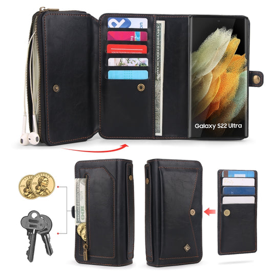 For Samsung Galaxy S22 Ultra 5G Multi-functional Zipper Wallet Leather Phone Case(Black) - Galaxy S22 Ultra 5G Cases by buy2fix | Online Shopping UK | buy2fix