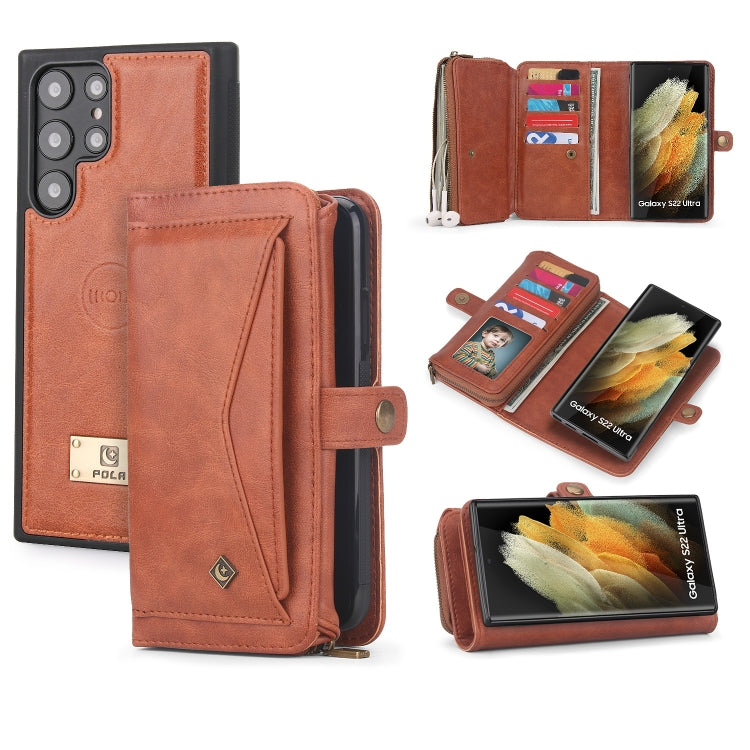 For Samsung Galaxy S22 Ultra 5G Multi-functional Zipper Wallet Leather Phone Case(Orange) - Galaxy S22 Ultra 5G Cases by buy2fix | Online Shopping UK | buy2fix
