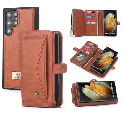 For Samsung Galaxy S22 Ultra 5G Multi-functional Zipper Wallet Leather Phone Case(Orange) - Galaxy S22 Ultra 5G Cases by buy2fix | Online Shopping UK | buy2fix