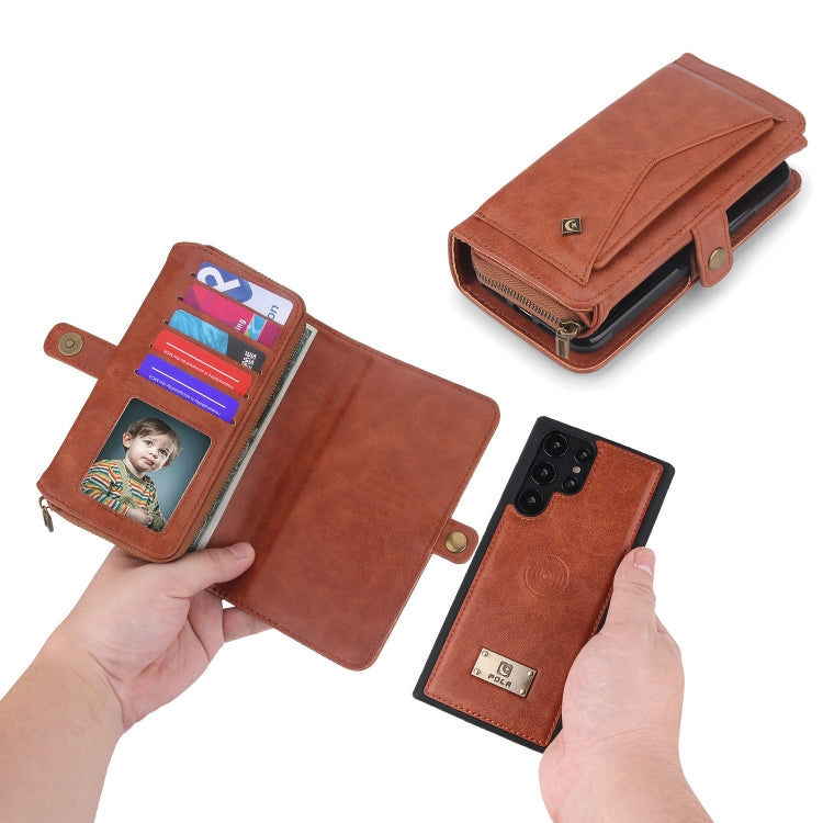 For Samsung Galaxy S22 Ultra 5G Multi-functional Zipper Wallet Leather Phone Case(Orange) - Galaxy S22 Ultra 5G Cases by buy2fix | Online Shopping UK | buy2fix