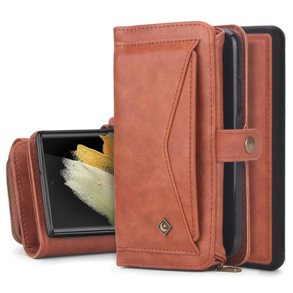 For Samsung Galaxy S22 Ultra 5G Multi-functional Zipper Wallet Leather Phone Case(Orange) - Galaxy S22 Ultra 5G Cases by buy2fix | Online Shopping UK | buy2fix