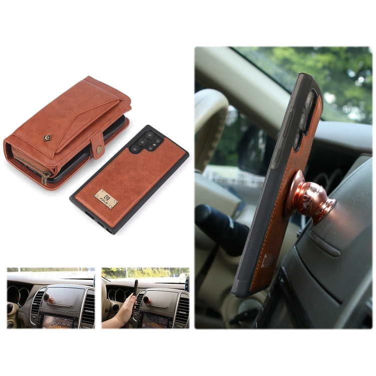 For Samsung Galaxy S22 Ultra 5G Multi-functional Zipper Wallet Leather Phone Case(Orange) - Galaxy S22 Ultra 5G Cases by buy2fix | Online Shopping UK | buy2fix