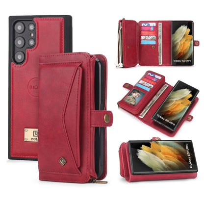 For Samsung Galaxy S22 Ultra 5G Multi-functional Zipper Wallet Leather Phone Case(Red) - Galaxy S22 Ultra 5G Cases by buy2fix | Online Shopping UK | buy2fix