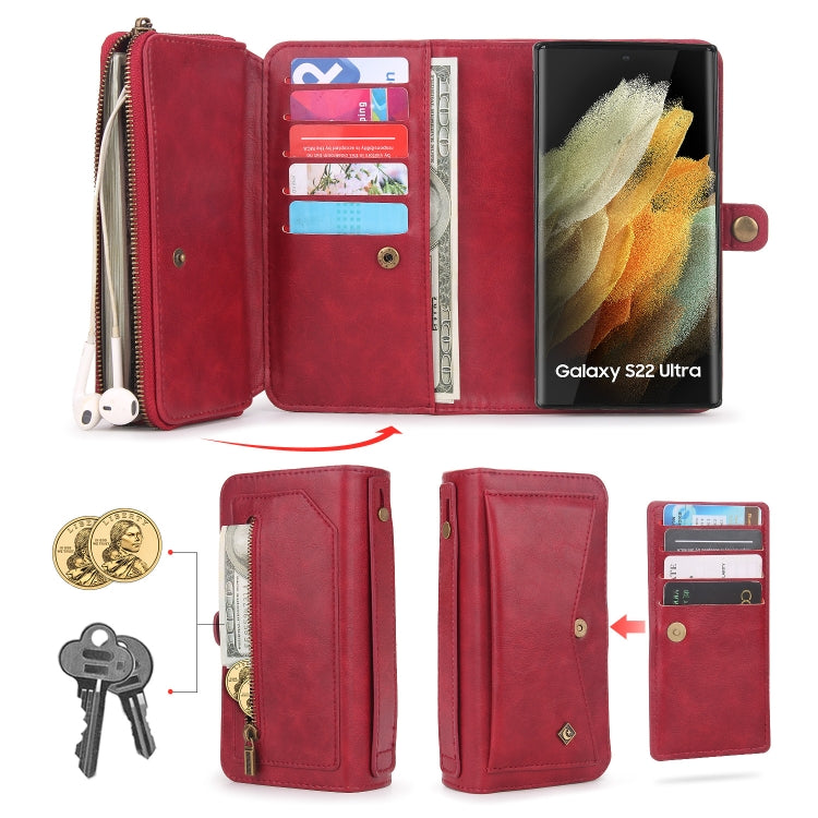 For Samsung Galaxy S22 Ultra 5G Multi-functional Zipper Wallet Leather Phone Case(Red) - Galaxy S22 Ultra 5G Cases by buy2fix | Online Shopping UK | buy2fix