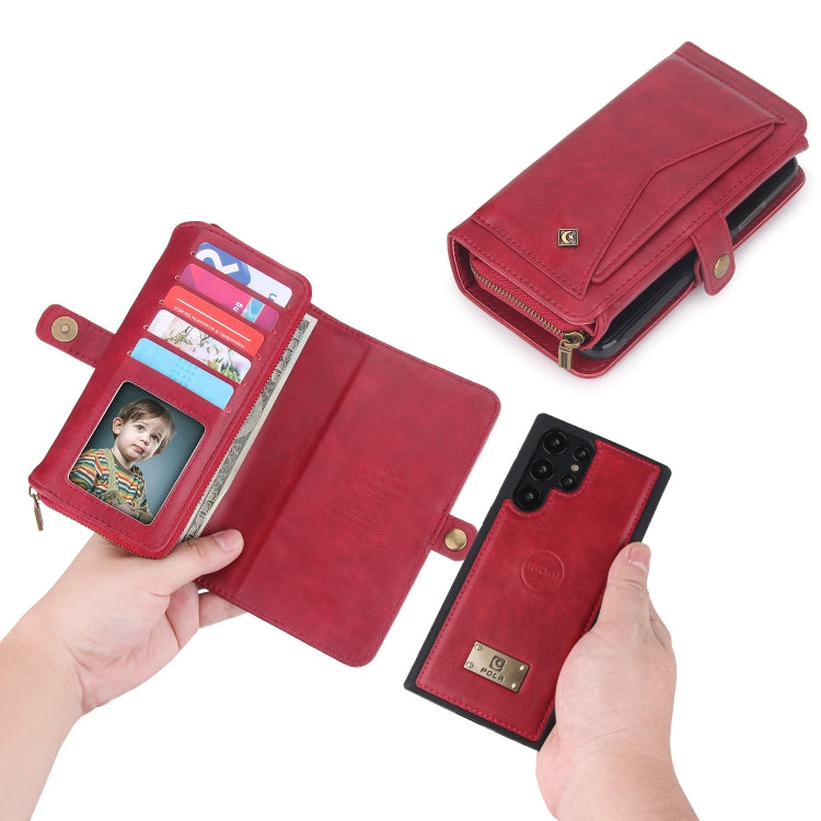 For Samsung Galaxy S22 Ultra 5G Multi-functional Zipper Wallet Leather Phone Case(Red) - Galaxy S22 Ultra 5G Cases by buy2fix | Online Shopping UK | buy2fix