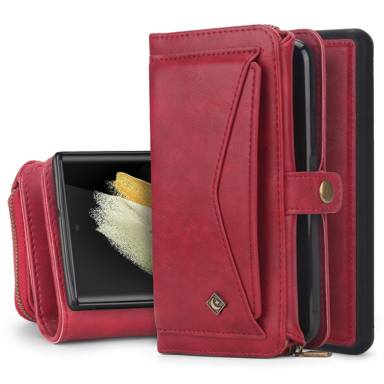 For Samsung Galaxy S22 Ultra 5G Multi-functional Zipper Wallet Leather Phone Case(Red) - Galaxy S22 Ultra 5G Cases by buy2fix | Online Shopping UK | buy2fix