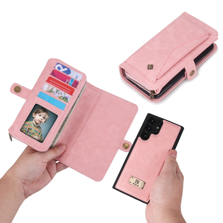 For Samsung Galaxy S22 Ultra 5G Multi-functional Zipper Wallet Leather Phone Case(Pink) - Galaxy S22 Ultra 5G Cases by buy2fix | Online Shopping UK | buy2fix