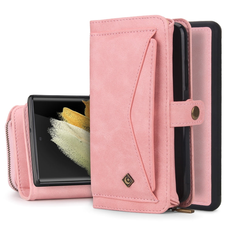 For Samsung Galaxy S22 Ultra 5G Multi-functional Zipper Wallet Leather Phone Case(Pink) - Galaxy S22 Ultra 5G Cases by buy2fix | Online Shopping UK | buy2fix