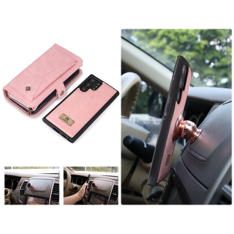 For Samsung Galaxy S22 Ultra 5G Multi-functional Zipper Wallet Leather Phone Case(Pink) - Galaxy S22 Ultra 5G Cases by buy2fix | Online Shopping UK | buy2fix