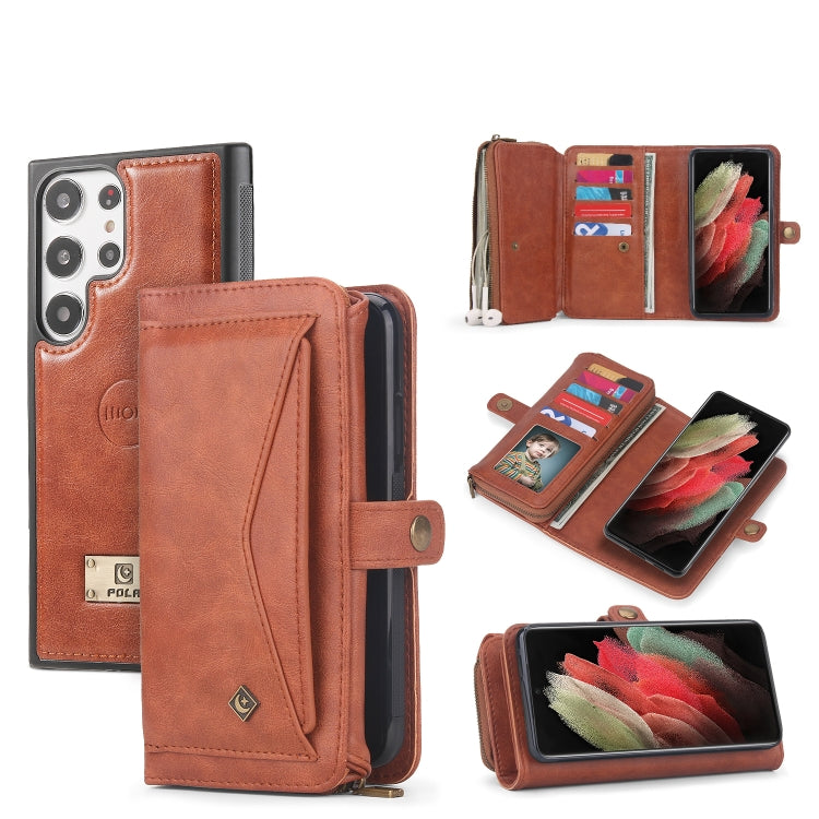 For Samsung Galaxy S23+ 5G Multi-functional Zipper Wallet Leather Phone Case(Orange) - Galaxy S23+ 5G Cases by buy2fix | Online Shopping UK | buy2fix