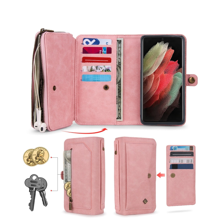 For Samsung Galaxy S23 Ultra 5G Multi-functional Zipper Wallet Leather Phone Case(Pink) - Galaxy S23 Ultra 5G Cases by buy2fix | Online Shopping UK | buy2fix