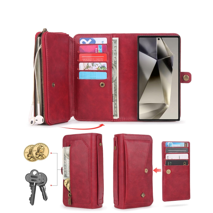 For Samsung Galaxy S24+ 5G Multi-functional Zipper Wallet Leather Phone Case(Red) - Galaxy S24+ 5G Cases by buy2fix | Online Shopping UK | buy2fix