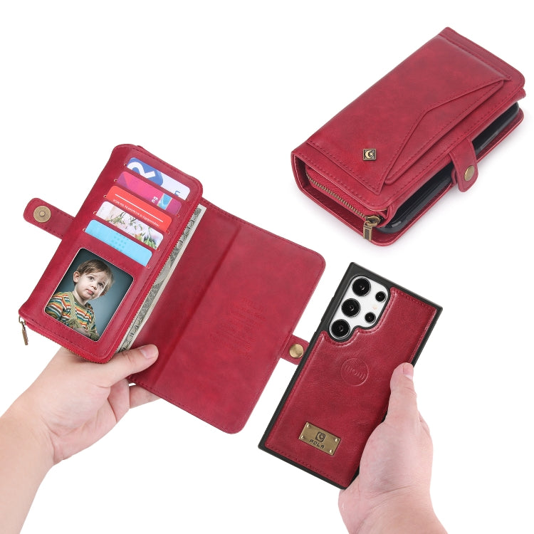 For Samsung Galaxy S24+ 5G Multi-functional Zipper Wallet Leather Phone Case(Red) - Galaxy S24+ 5G Cases by buy2fix | Online Shopping UK | buy2fix