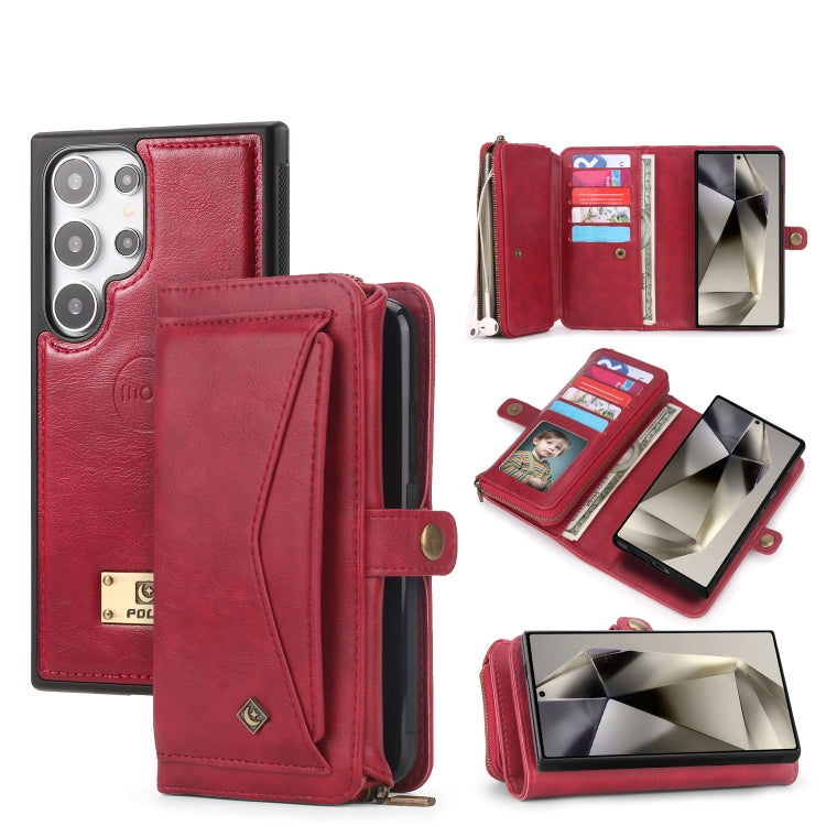 For Samsung Galaxy S24 5G Multi-functional Zipper Wallet Leather Phone Case(Red) - Galaxy S24 5G Cases by buy2fix | Online Shopping UK | buy2fix