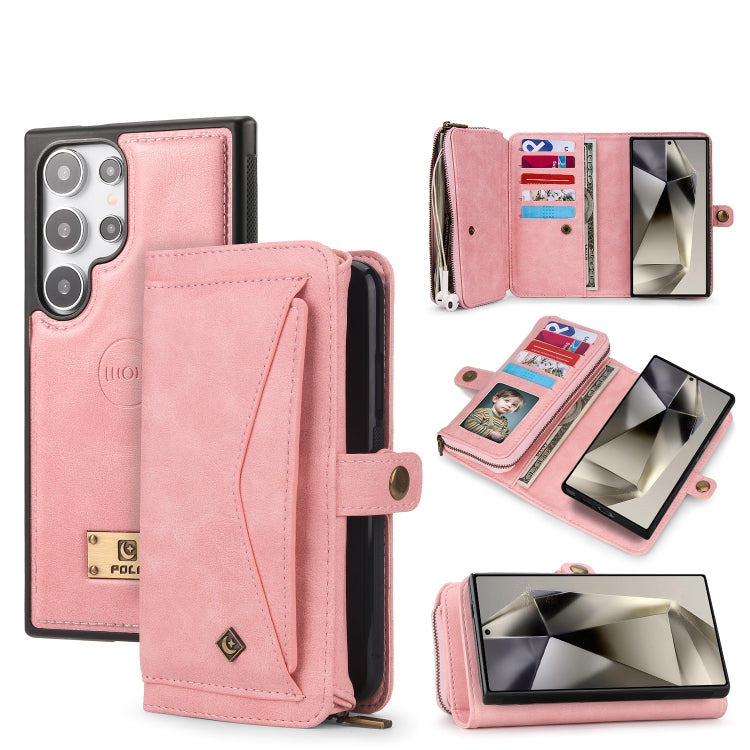 For Samsung Galaxy S24 5G Multi-functional Zipper Wallet Leather Phone Case(Pink) - Galaxy S24 5G Cases by buy2fix | Online Shopping UK | buy2fix