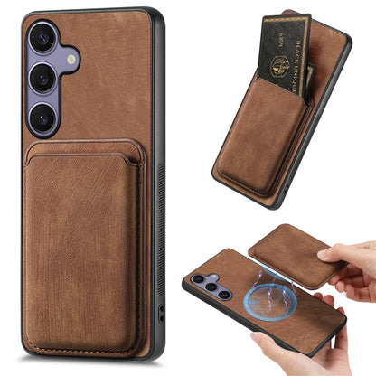 For Samsung Galaxy S25 5G Retro Leather Card Bag Magnetic Phone Case(Brown) by buy2fix