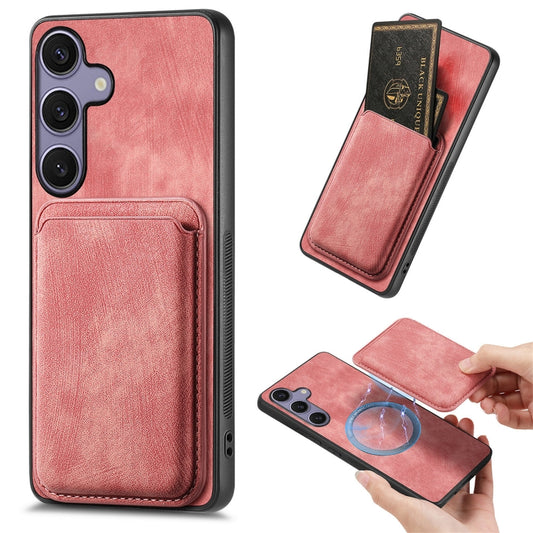 For Samsung Galaxy S25+ 5G Retro Leather Card Bag Magnetic Phone Case(Pink) by buy2fix