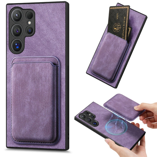 For Samsung Galaxy S25 Ultra 5G Retro Leather Card Bag Magnetic Phone Case(Purple) by buy2fix