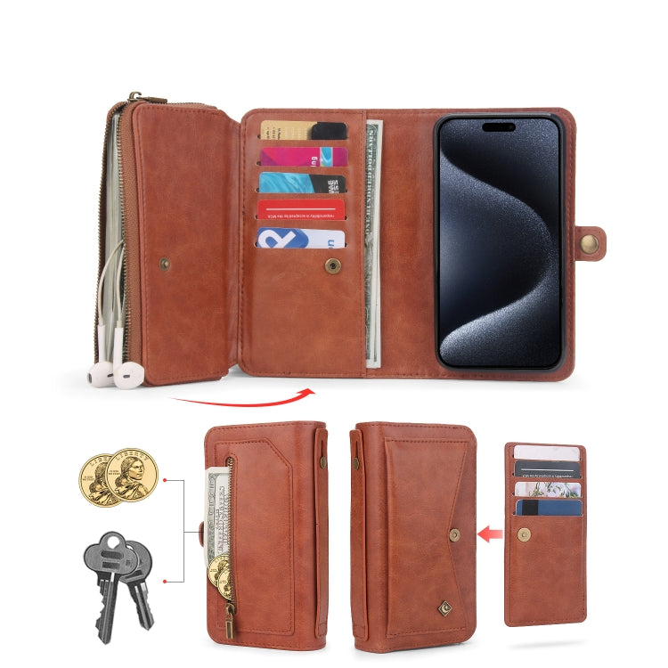 For iPhone 15 Pro Max Multi-functional Zipper Wallet Leather Phone Case(Brown) - iPhone 15 Pro Max Cases by buy2fix | Online Shopping UK | buy2fix