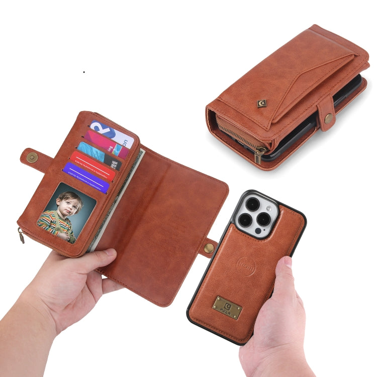 For iPhone 15 Pro Max Multi-functional Zipper Wallet Leather Phone Case(Brown) - iPhone 15 Pro Max Cases by buy2fix | Online Shopping UK | buy2fix
