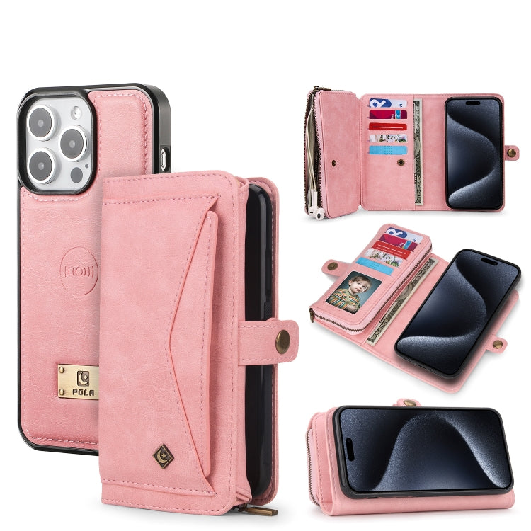 For iPhone 15 Pro Max Multi-functional Zipper Wallet Leather Phone Case(Pink) - iPhone 15 Pro Max Cases by buy2fix | Online Shopping UK | buy2fix