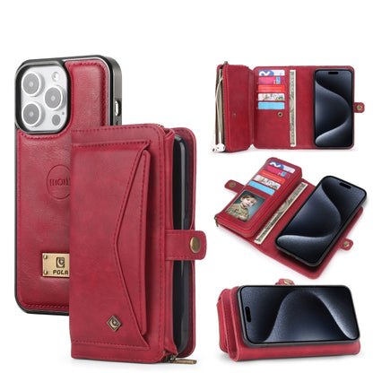 For iPhone 15 Pro Multi-functional Zipper Wallet Leather Phone Case(Red) - iPhone 15 Pro Cases by buy2fix | Online Shopping UK | buy2fix