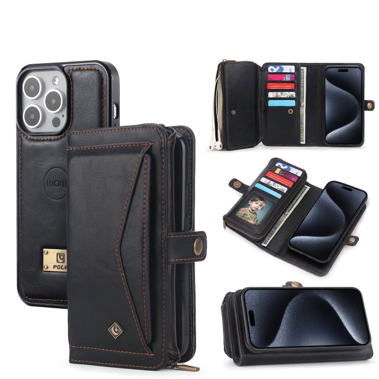 For iPhone 15 Plus Multi-functional Zipper Wallet Leather Phone Case(Black) - iPhone 15 Plus Cases by buy2fix | Online Shopping UK | buy2fix