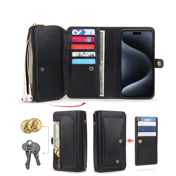 For iPhone 15 Plus Multi-functional Zipper Wallet Leather Phone Case(Black) - iPhone 15 Plus Cases by buy2fix | Online Shopping UK | buy2fix