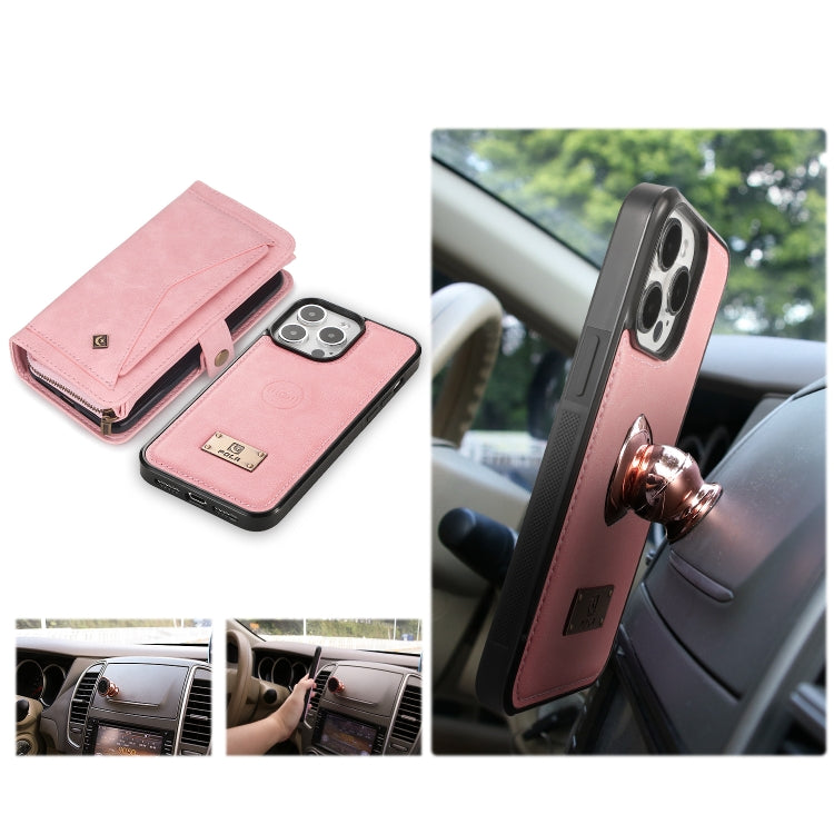 For iPhone 15 Plus Multi-functional Zipper Wallet Leather Phone Case(Pink) - iPhone 15 Plus Cases by buy2fix | Online Shopping UK | buy2fix