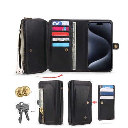 For iPhone 15 Multi-functional Zipper Wallet Leather Phone Case(Black) - iPhone 15 Cases by buy2fix | Online Shopping UK | buy2fix